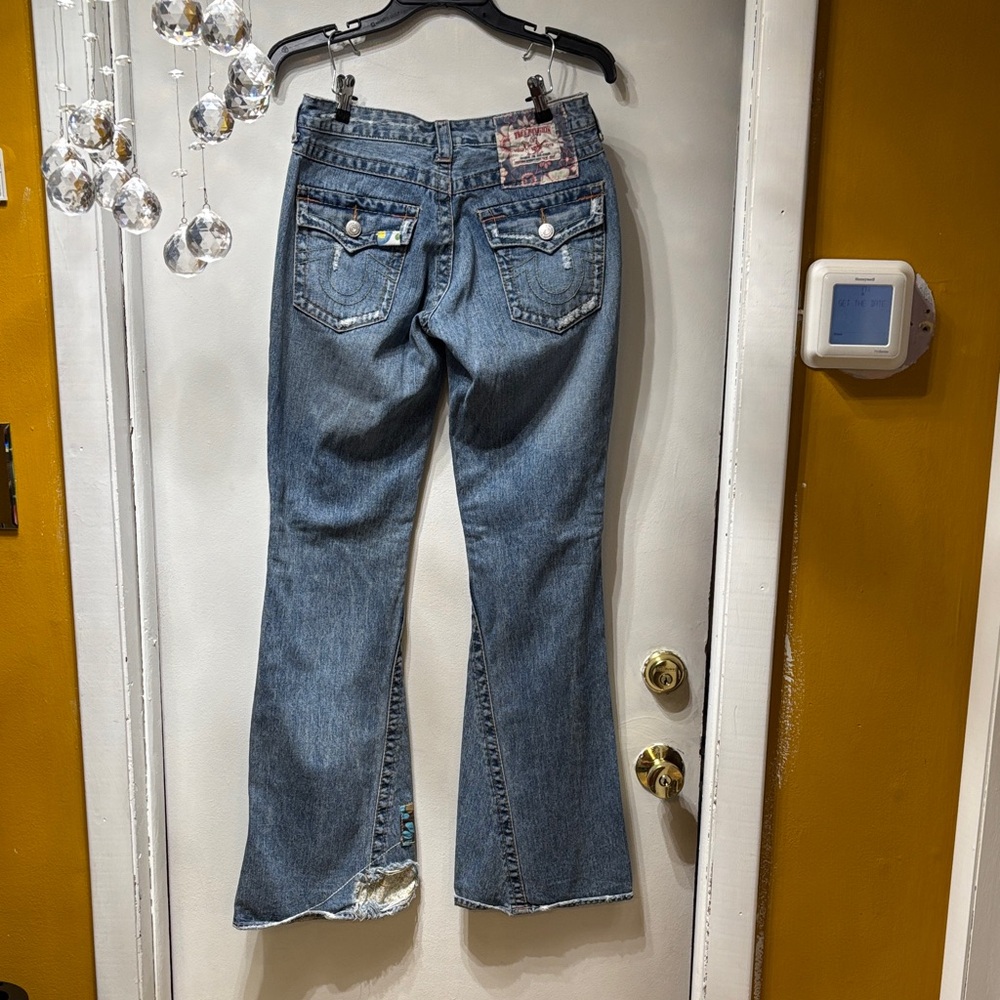 True Religion Distressed Patchwork Flare Jeans - Light Blue - Picture 2 of 2